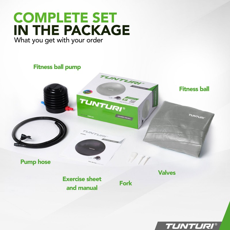 Tunturi Μπάλα Gymball 65cm Ασημί Anti Burst Tunturi Μπάλα Gymball 65cm Ασημί Anti Burst